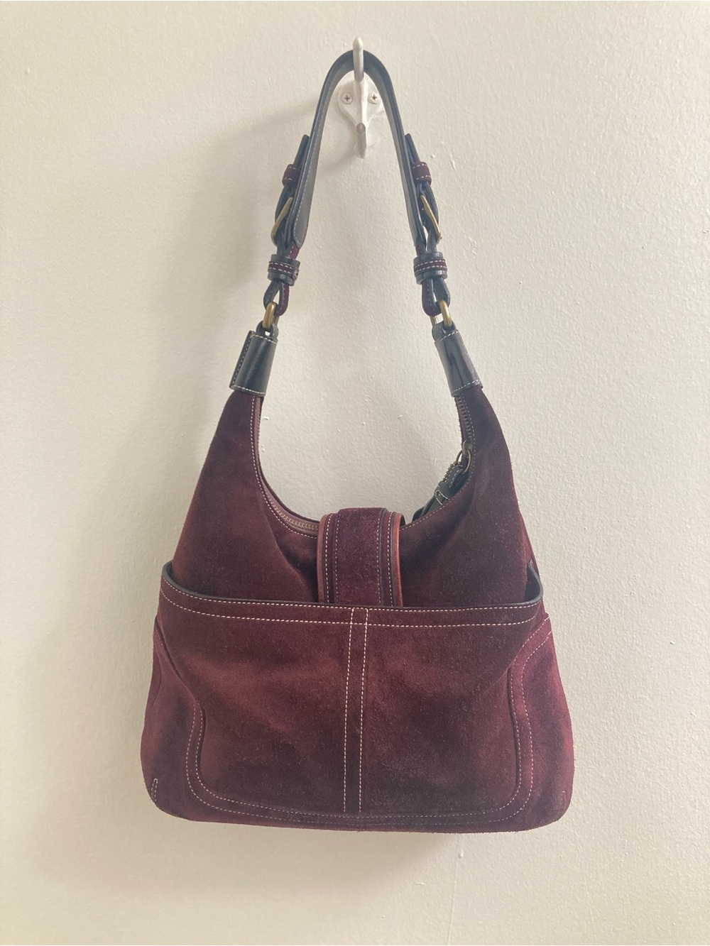 Coach Wine Suede Shoulder Hobo with Leather Trim - Picture 3 of 10